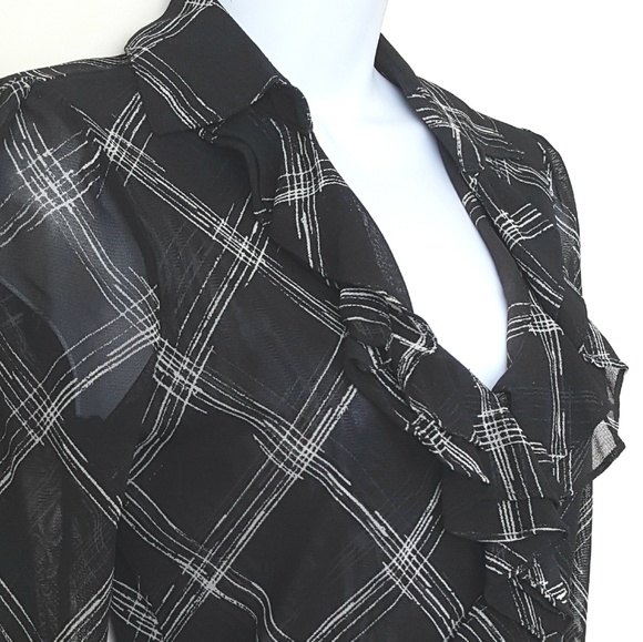 Ruffles Mesh Ooh La La Sheer Plaid Mesh Nylon Small Paris French Style Blouse - Picture 4 of 10